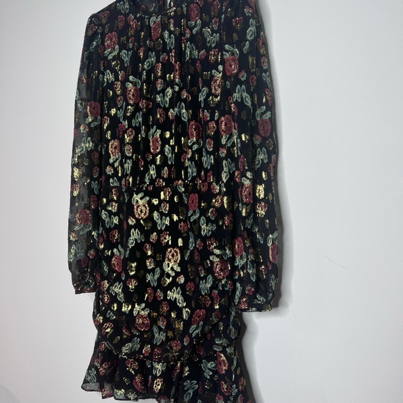 VERONICA BEARD Robin Long Sleeve Metallic Silk Mini Dress Black Floral Sz 2. - Picture 4 of 7